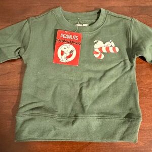 NWT PEANUTS Snoopy Christmas Sweatshirt Candy Cane Kids Size 12 Months Green